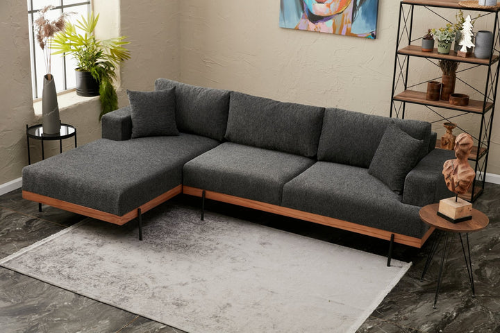 Canapé d'angle à gauche Liva Tissu Gris