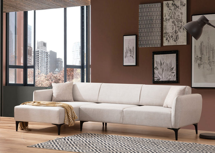 Canapé d'angle à gauche convertible avec 2 coussins Torga Tissu Blanc crème