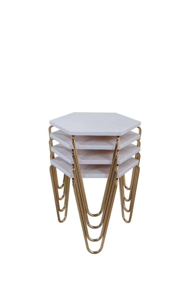 Piramit Table Gigognes Doré Blanc