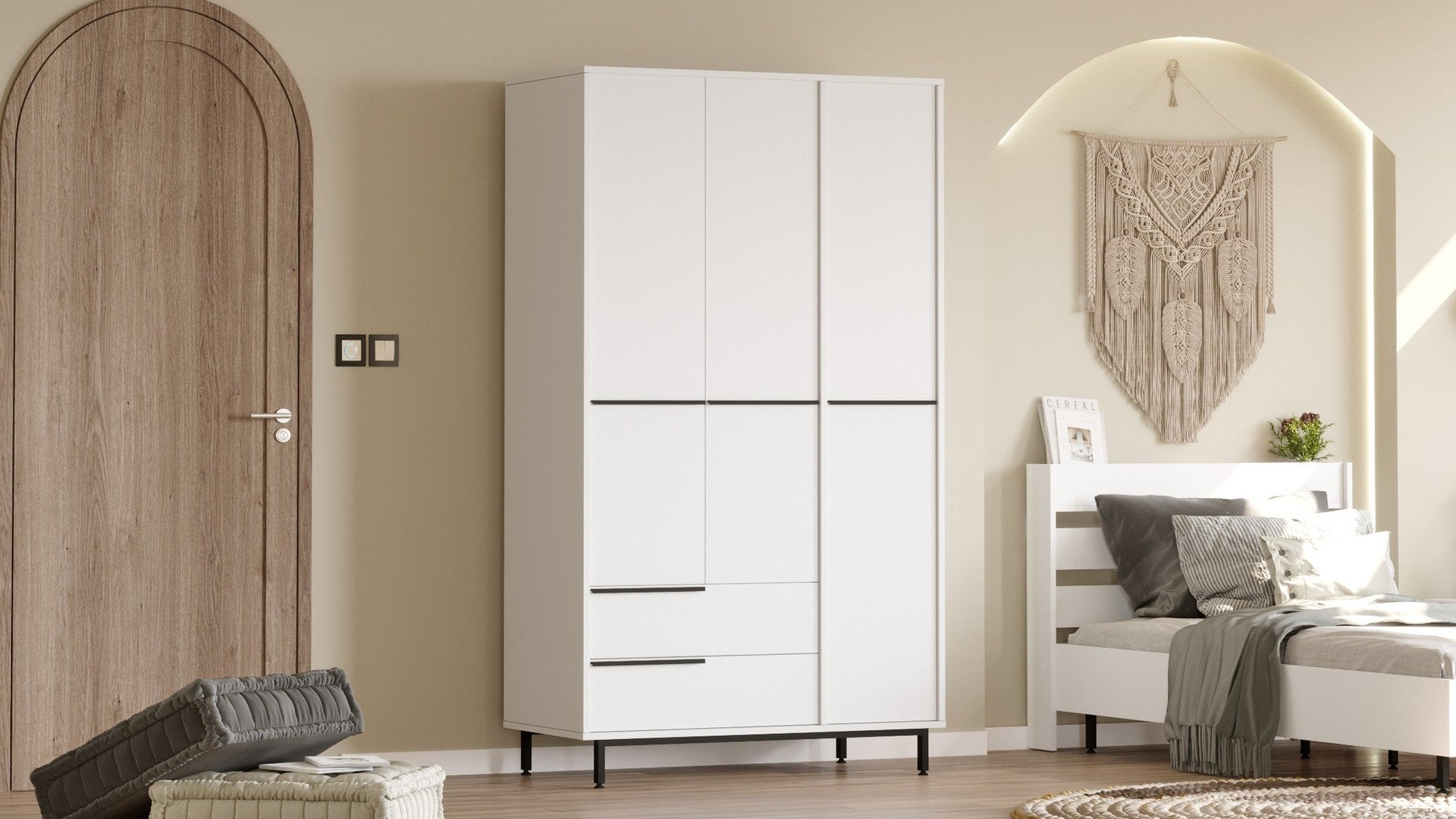 Armoire 3 portes et 2 tiroirs Evelis L112cm Blanc