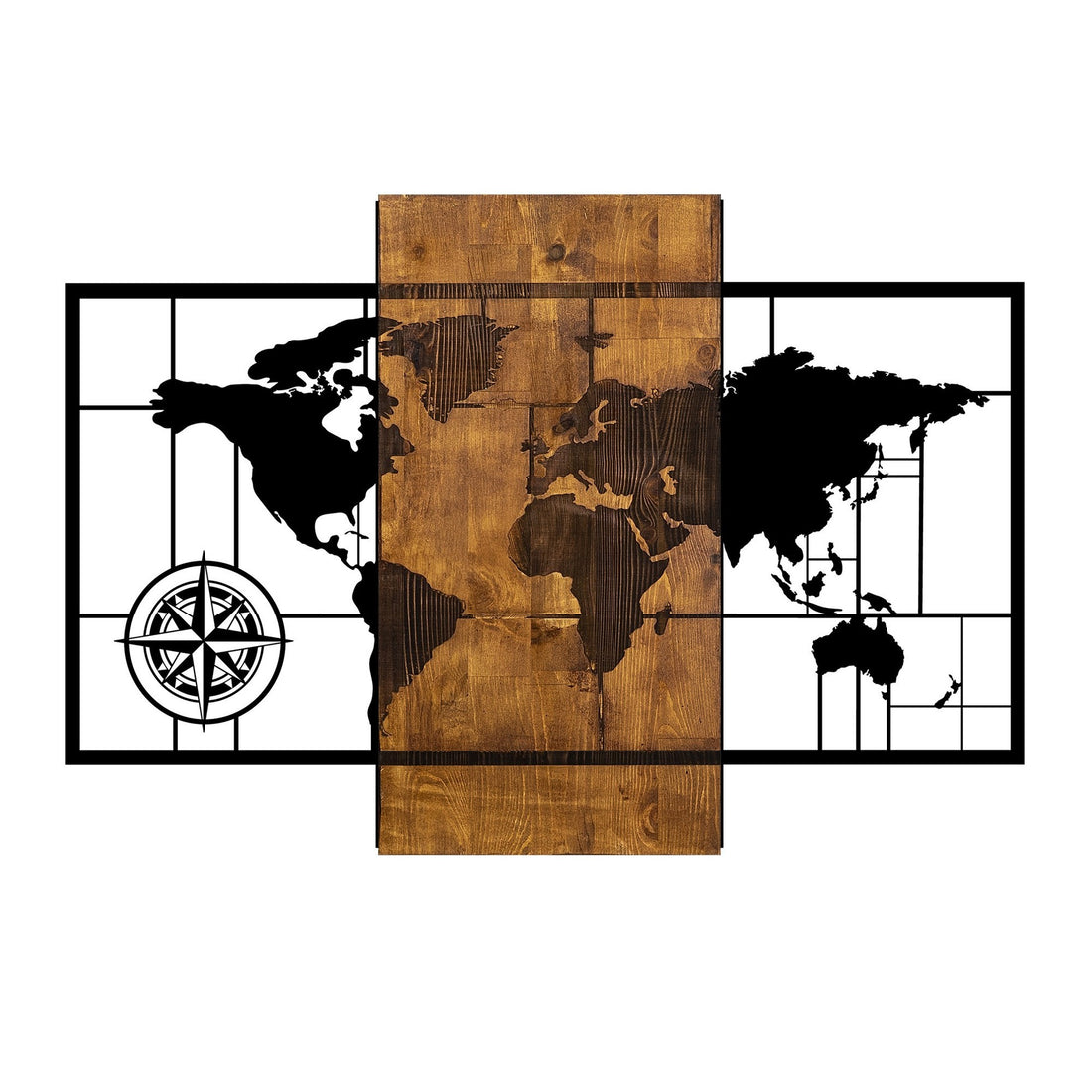 Accessoire mural en bois décoratif World Map With Compass