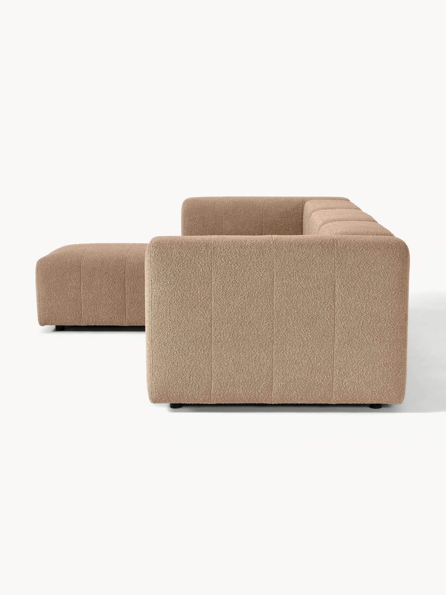 Canapé modulable 4 places en tissu bouclé avec pouf Pietro