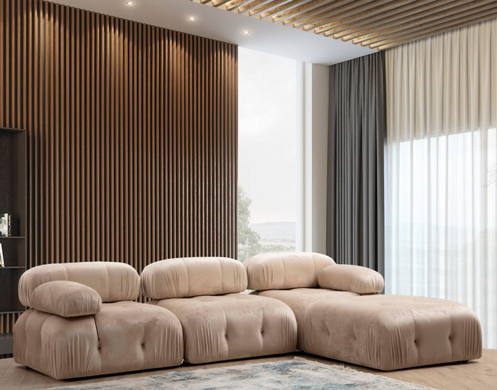 Canapé d'angle modulable et transformable Nourhane Velours Beige