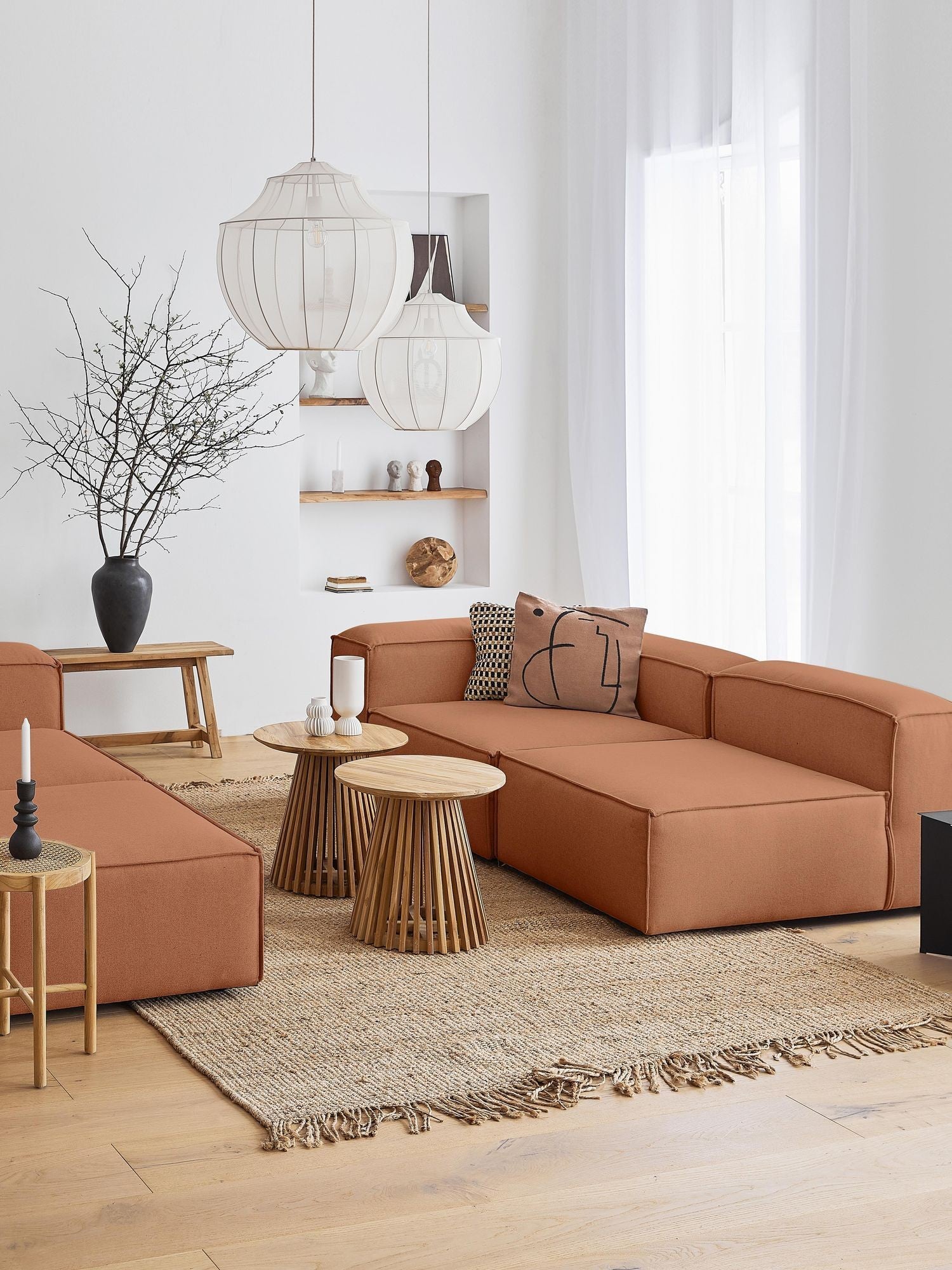 Canapé modulable 4 places en Lin avec pouf Frid