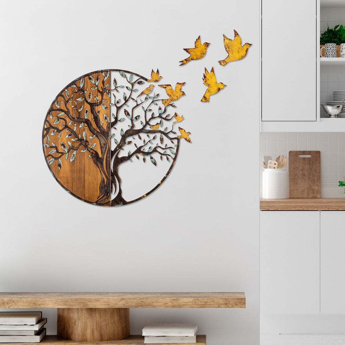Accessoire mural en bois décoratif Tree And Birds - 322-A