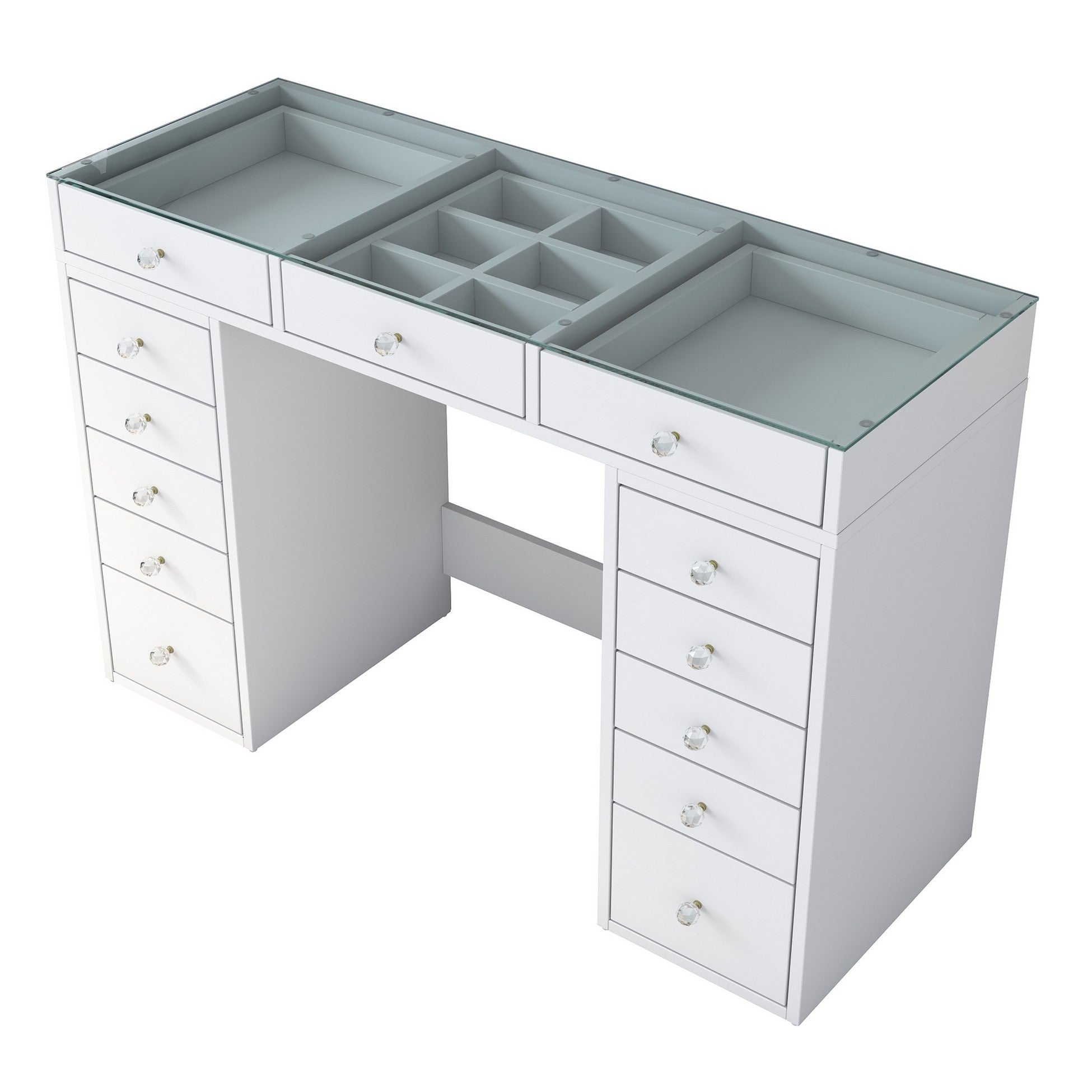 Coiffeuse moderne avec dessus Transparent Beline L120cm Blanc