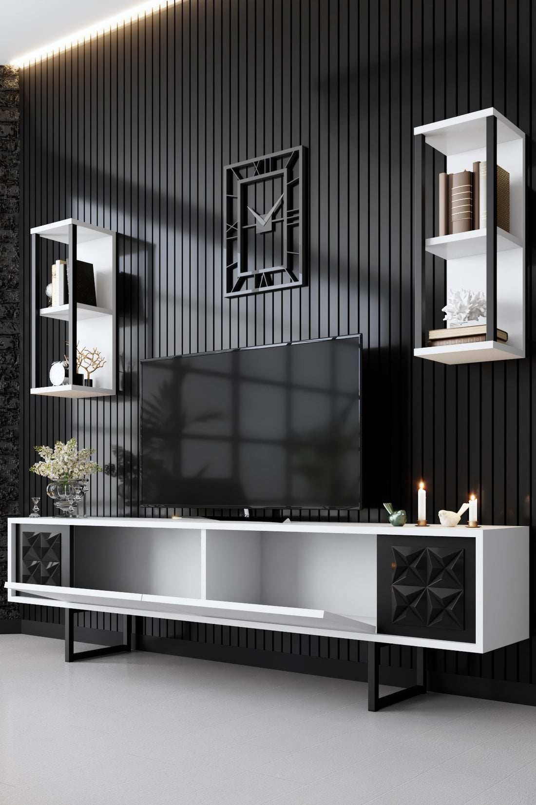 Ensemble de meubles de salon Black Line Set - White, Black