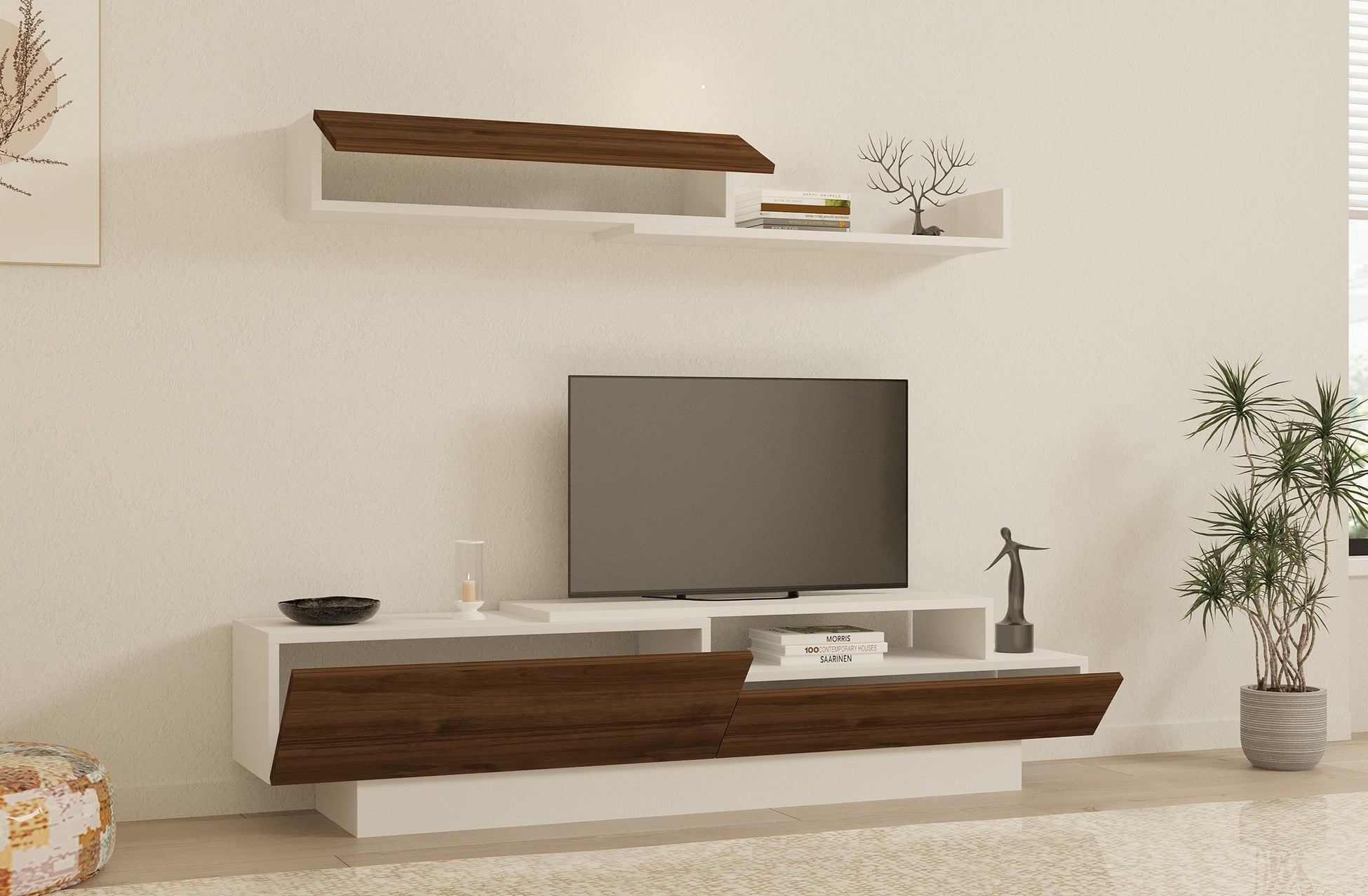 Unité de télévision Elda - White, Walnut