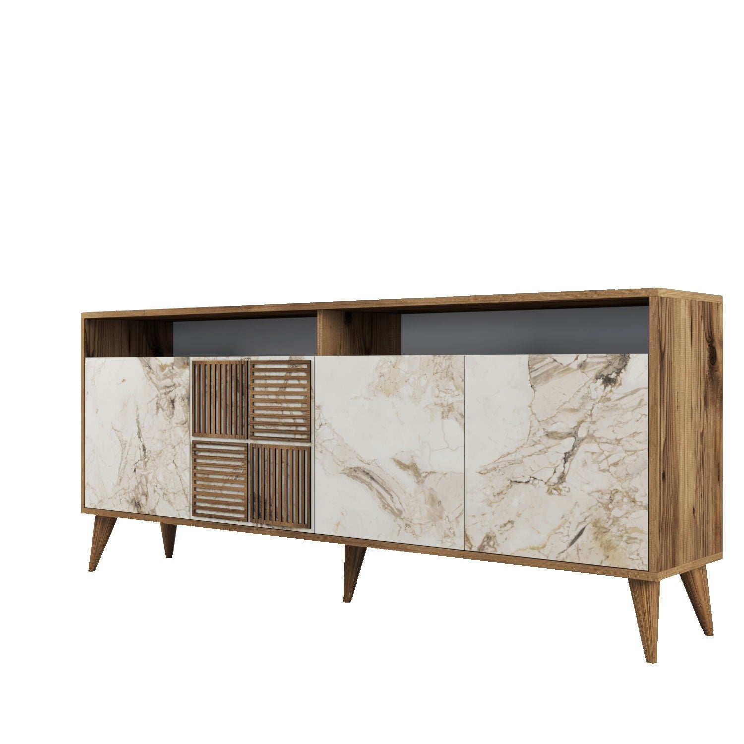 Console Milan - Walnut, White Marble