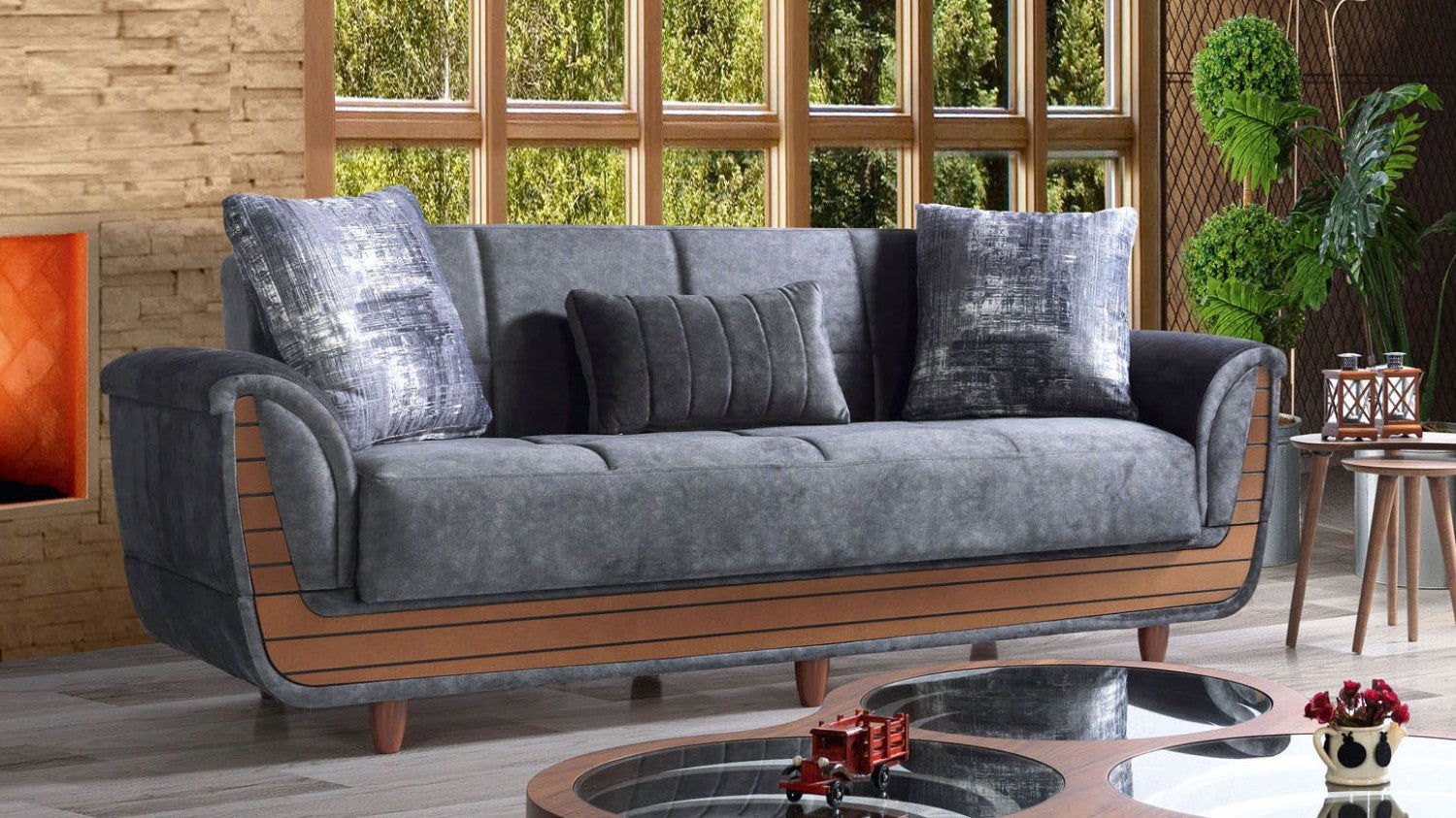 Saray canapé lit clic-clac 3 places avec coffre de rangement