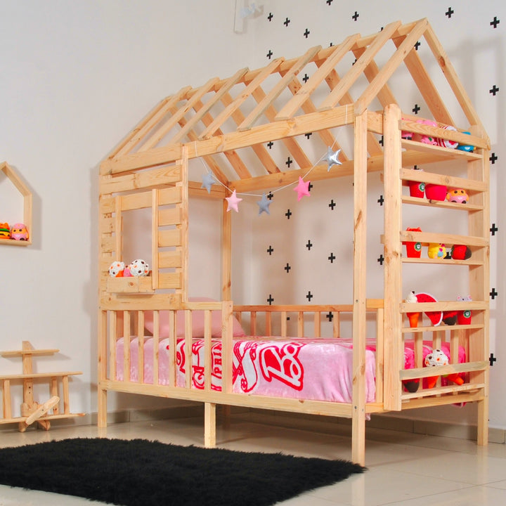 Lit cabane enfant Menekşe ,bois 90x190cm