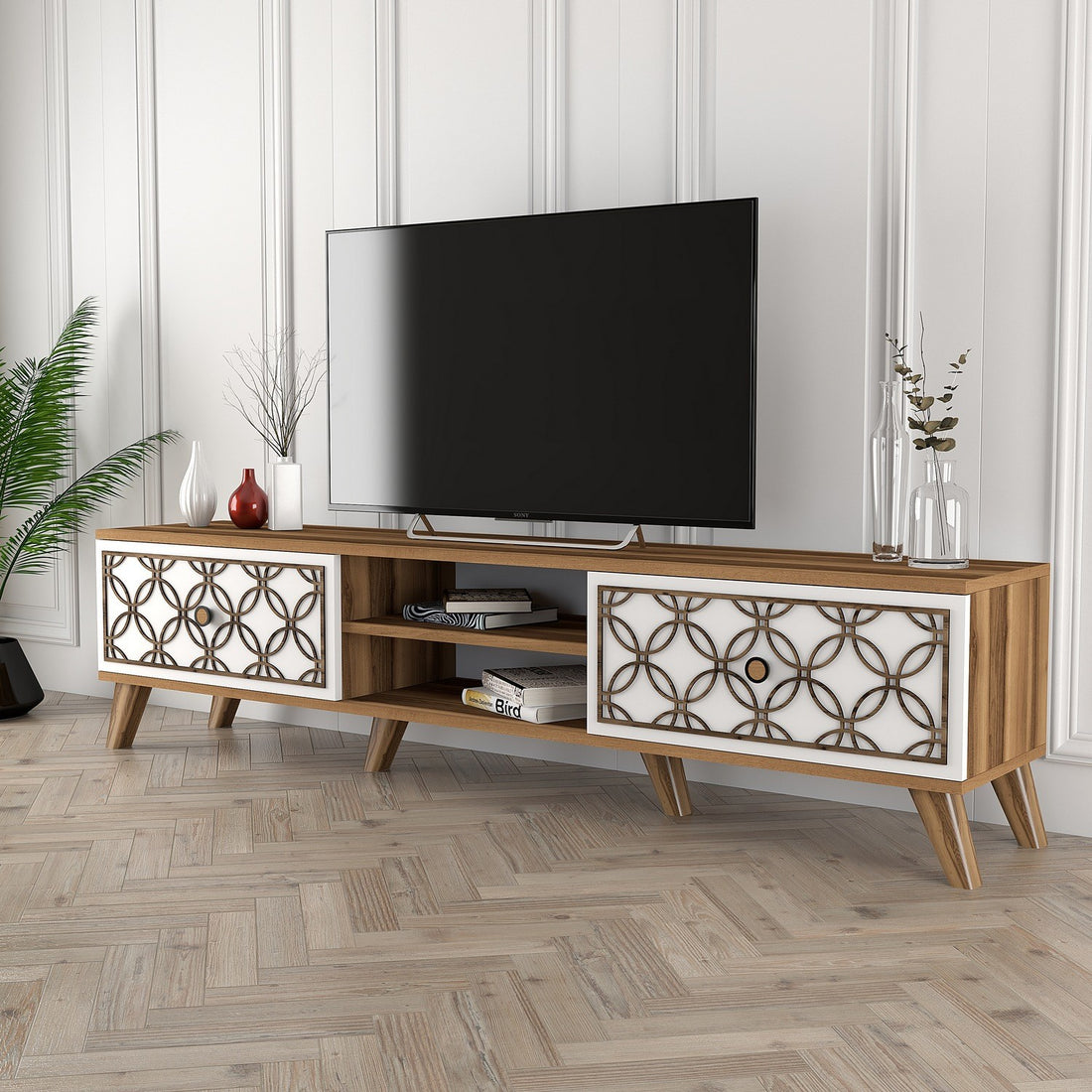 Meuble TV Class - Walnut, White