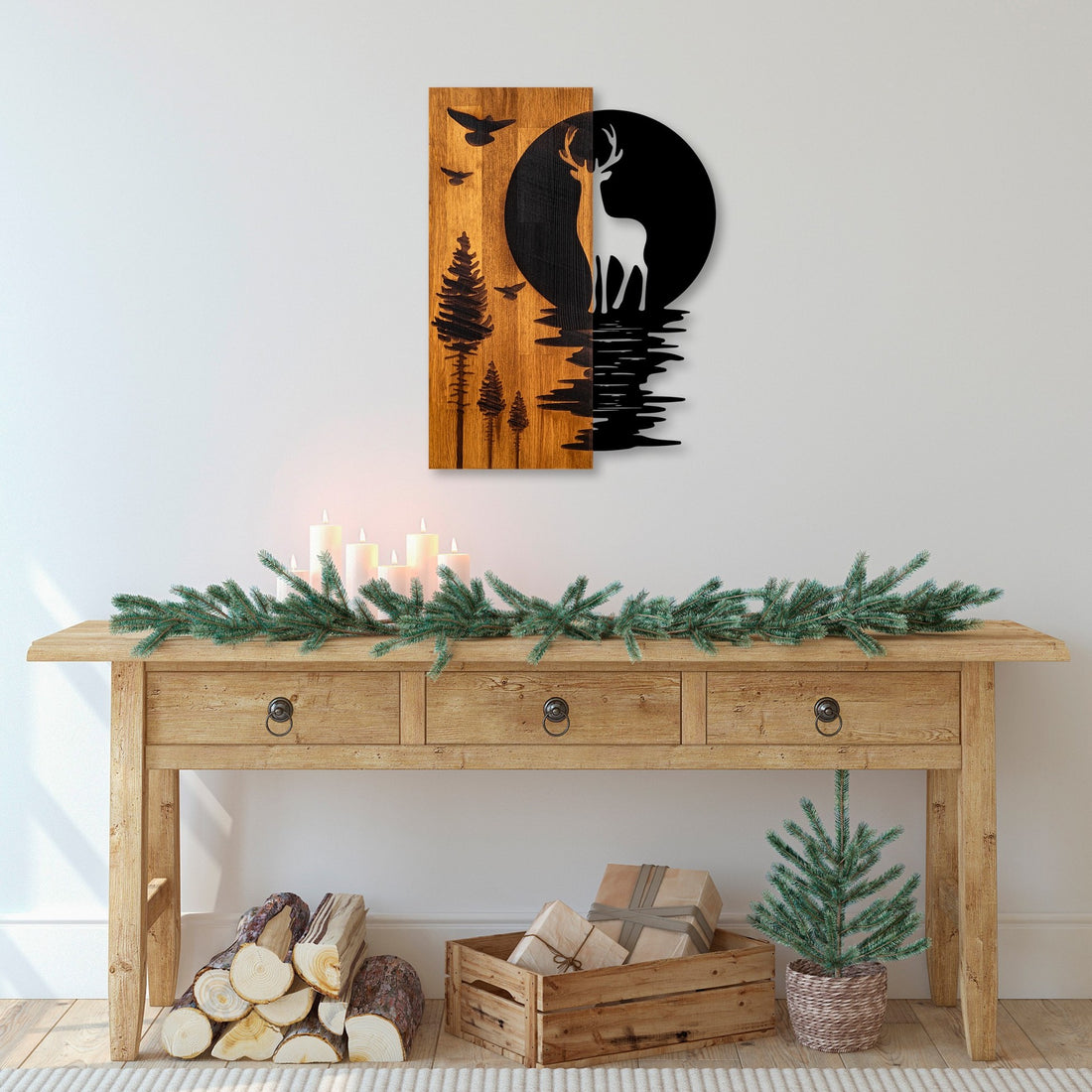 Accessoire mural en bois décoratif Deer and Moon