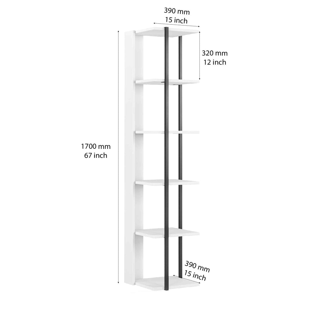 Etagères bibliothèque d'angle Furba L35xH170cm Blanc et Noir