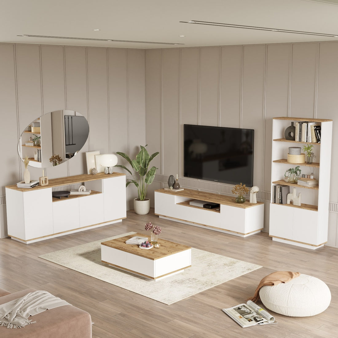 Ensemble de meubles de salon Dani Bois clair et Blanc