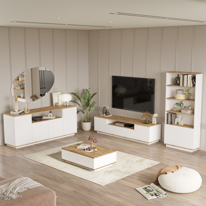Ensemble de meubles de salon Dani Bois clair et Blanc