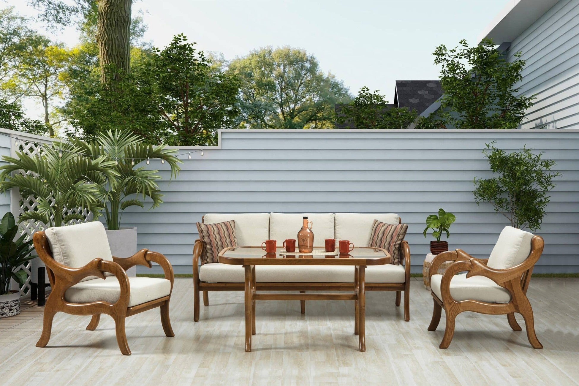 Salon de jardin avec coussins & table basse Class Bois