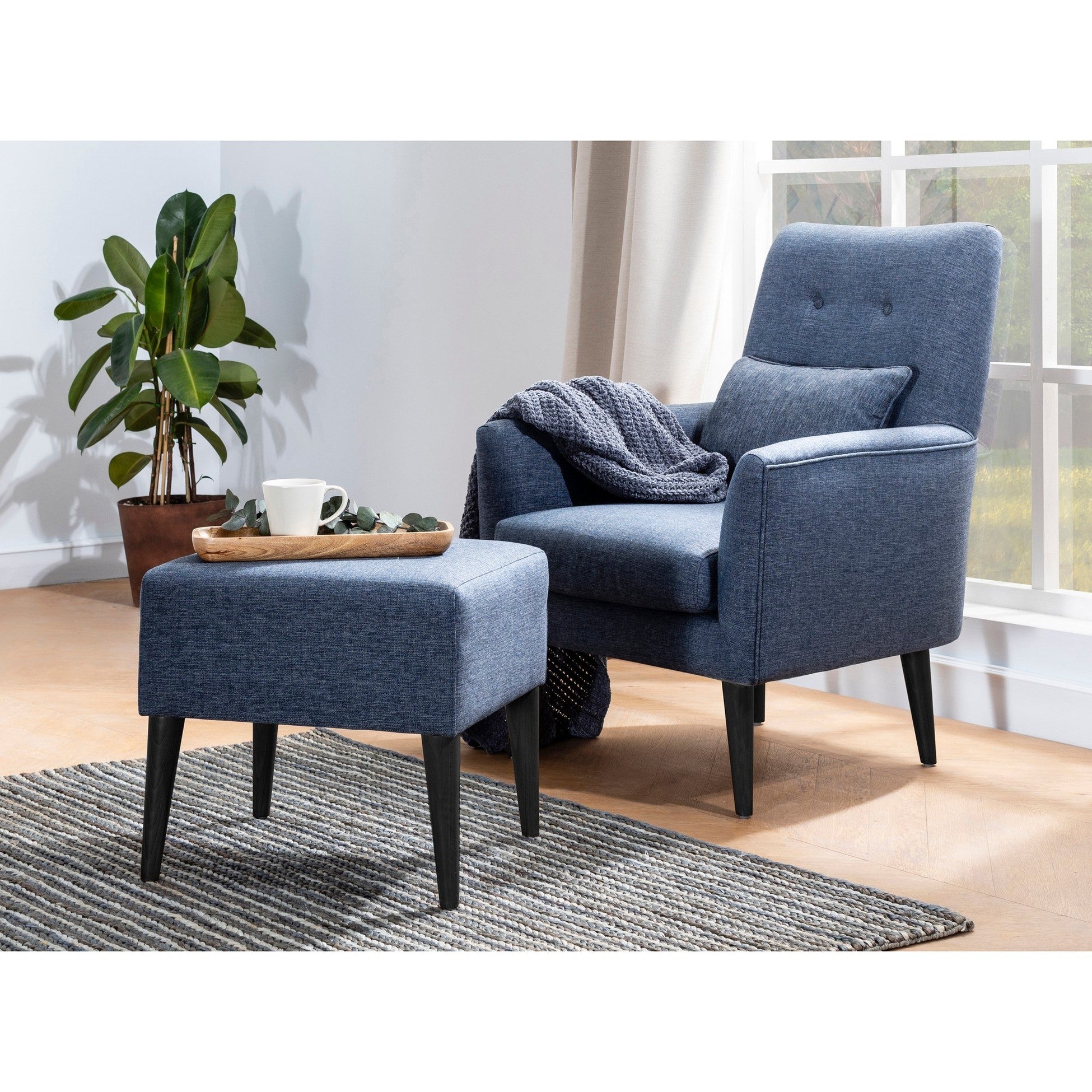 Ensemble canapé convertible 2 places et fauteuil Ikaria Tissu Bleu v2