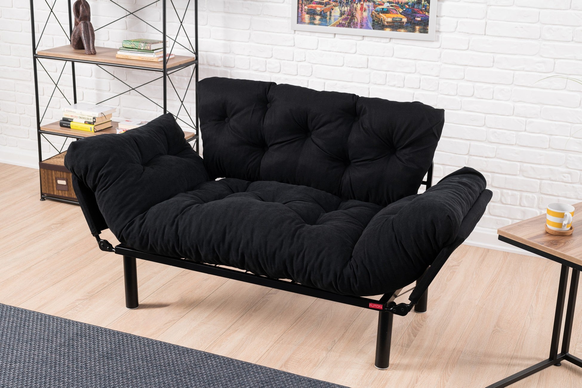 Canapé 2 places transformable en lit tissu Noir Nitta155 cm