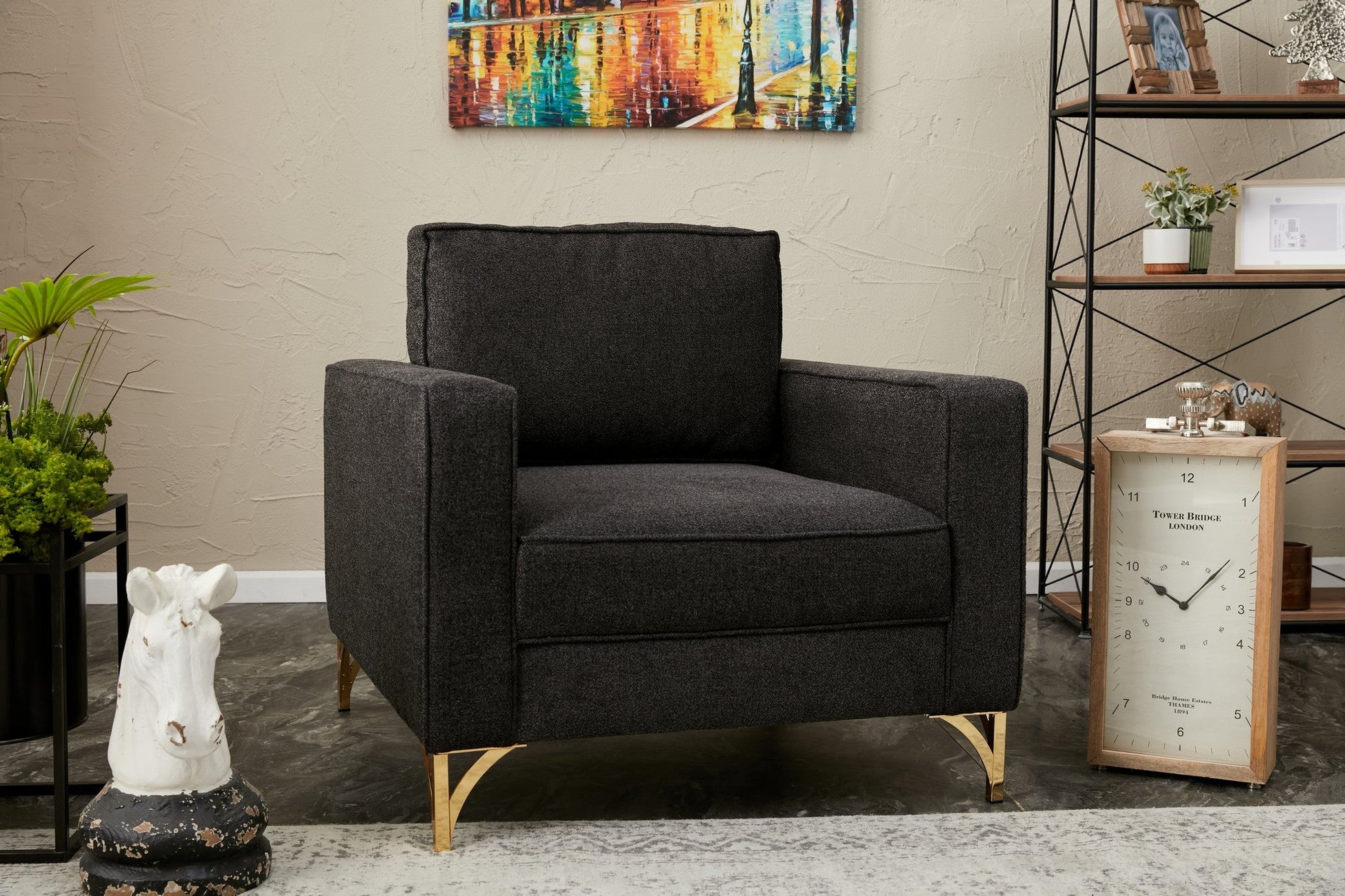 Canapé 1 place Berlin - Anthracite, Gold