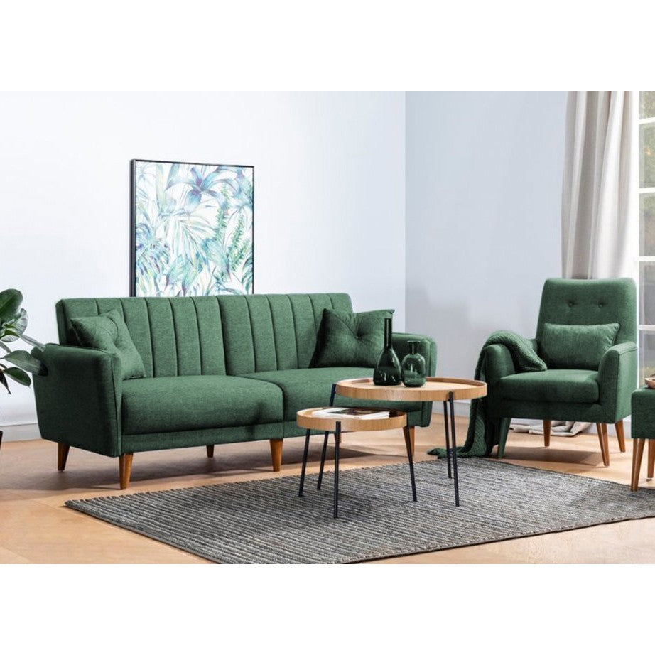 Ensemble canapé convertible 2 places et fauteuil Ikaria Tissu Vert