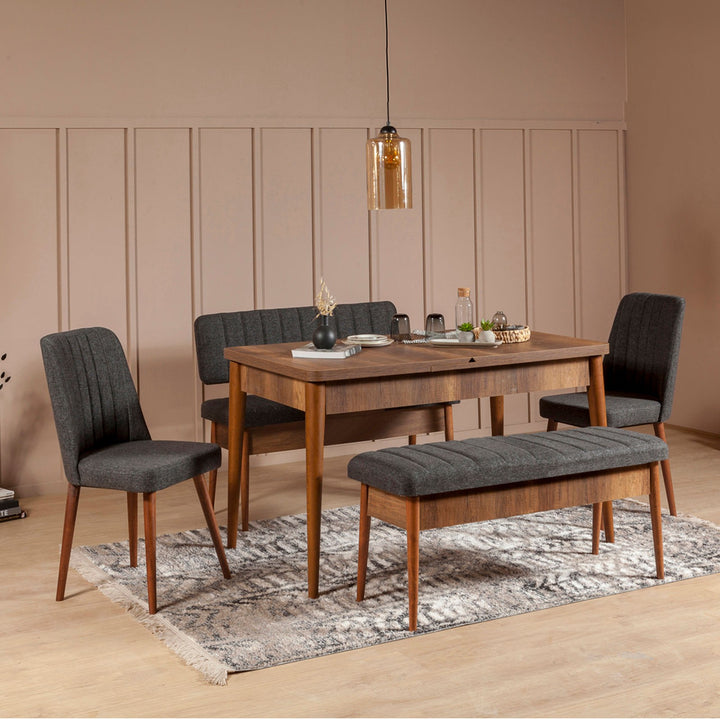 Table à manger et jeu de chaises extensible (5 pièces) Vina Walnut Anthracite