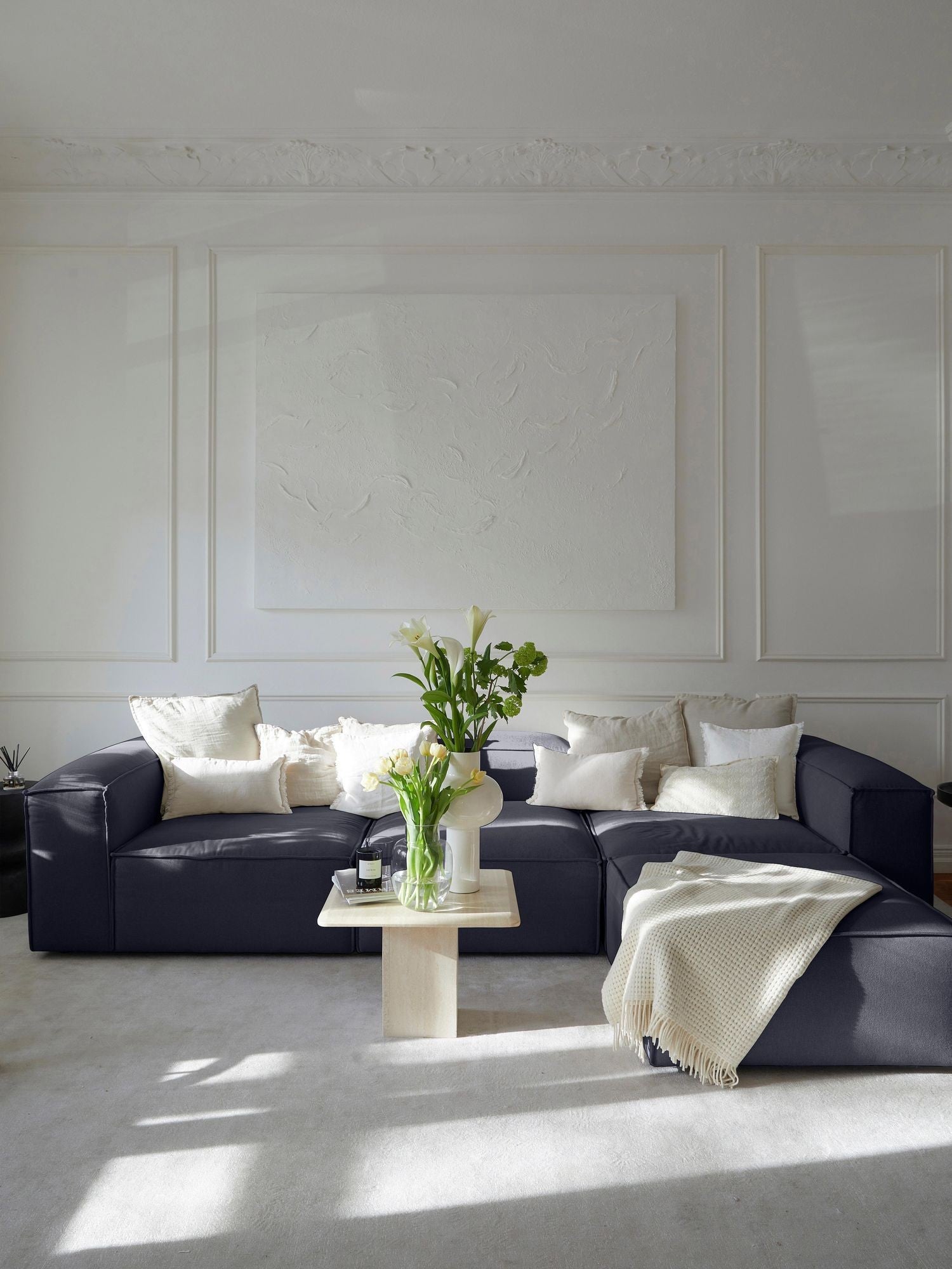 Canapé modulable 4 places en Lin avec pouf Frid