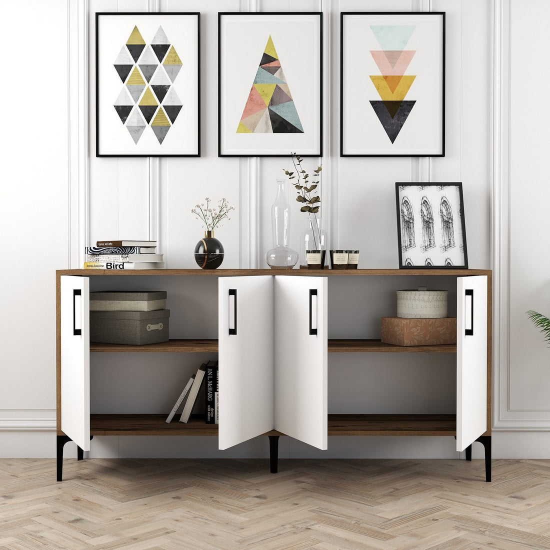 Console Kiev 160 - Walnut, White
