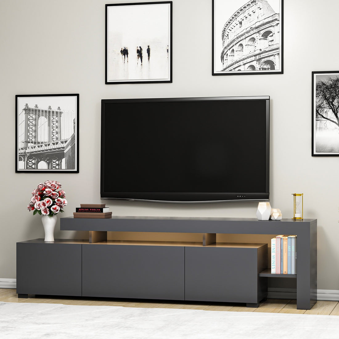 Meuble Tv design avec LED Jasir L192cm Anthracite