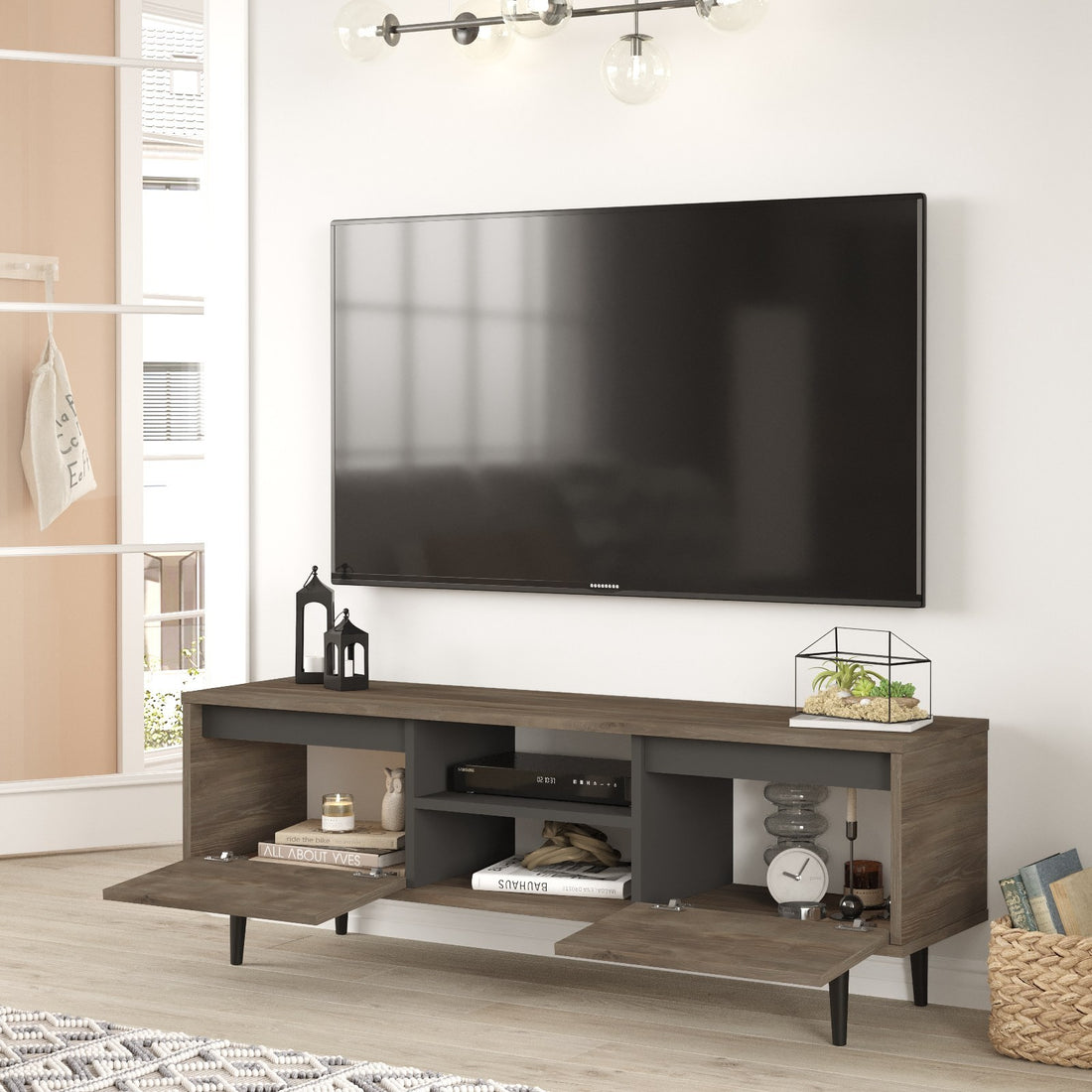 Ensemble de meuble de salon 3 pièces Tossa Bois foncé et Anthracite