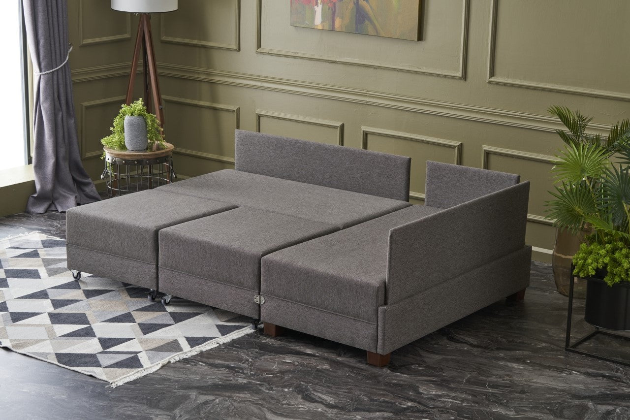 Canapé d'angle Droite Tikona 280 cm - Marron - 5 places - Tissu