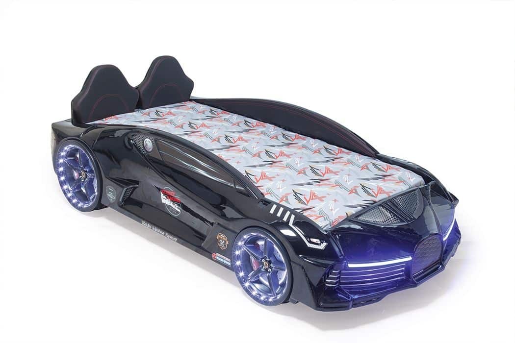 LIT ENFANT VOITURE ROUGE OU BLANCHE EFFETS SONORES ET LED - MoonFull