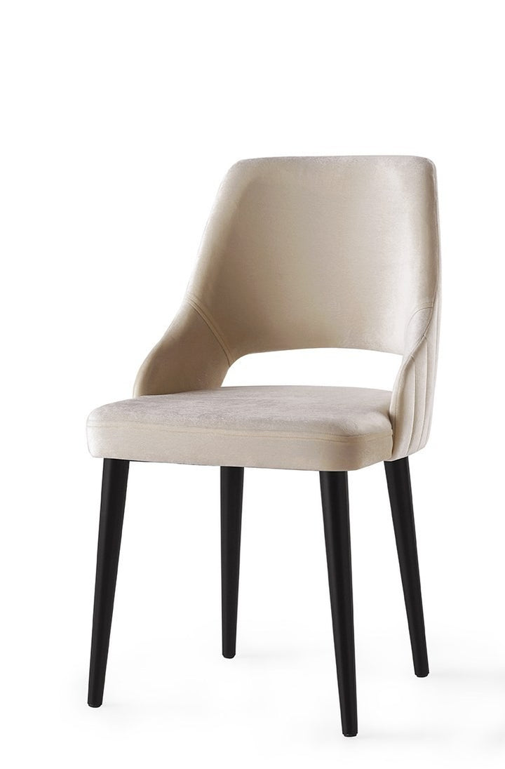 Lot de 4 chaises capitonnées Bemtal Velours Blanc crème et Bois Noir