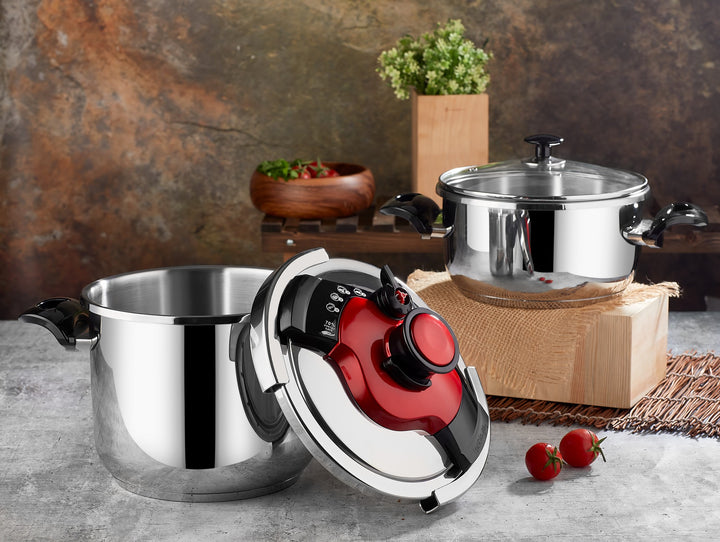 Ensemble d'autocuiseur (3 pièces) Nbl Eco 6,5 Lt + 4 Lt Pressure Cooker Set Red