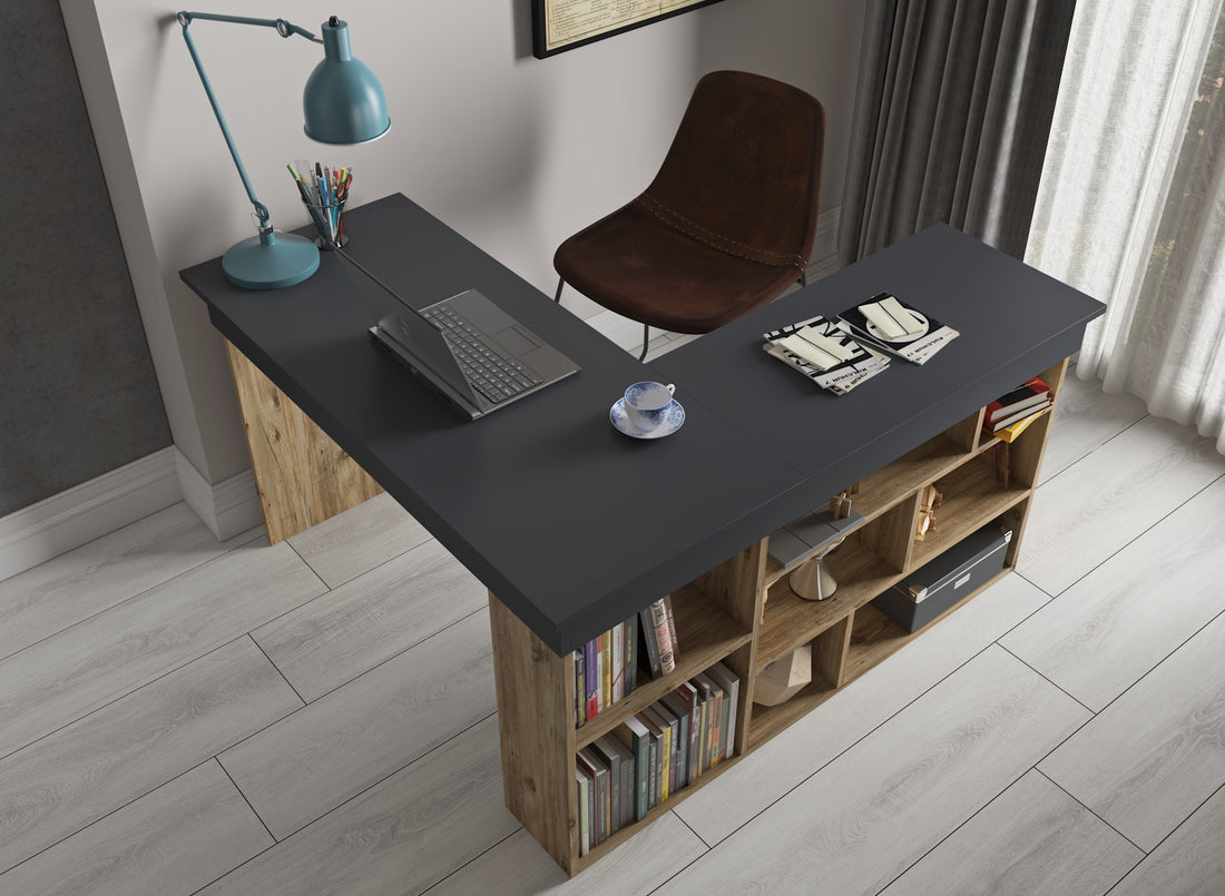 Bureau d'angle avec rangement Koro Bois clair et Anthracite