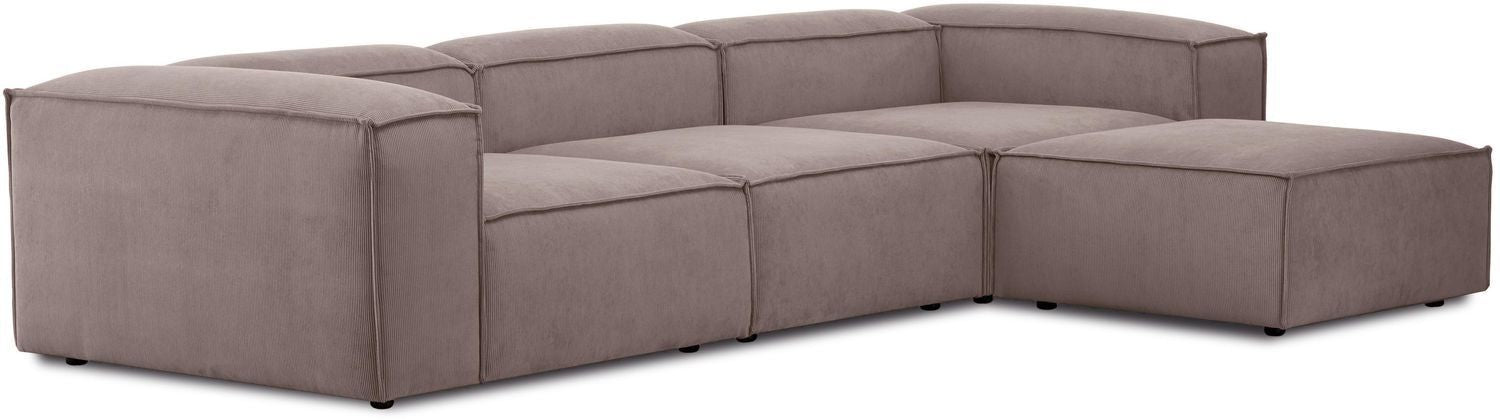 Canapé modulable 4 places en velours côtelé avec pouf Frida