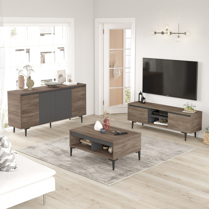 Ensemble de meuble de salon 3 pièces Tossa Bois foncé et Anthracite