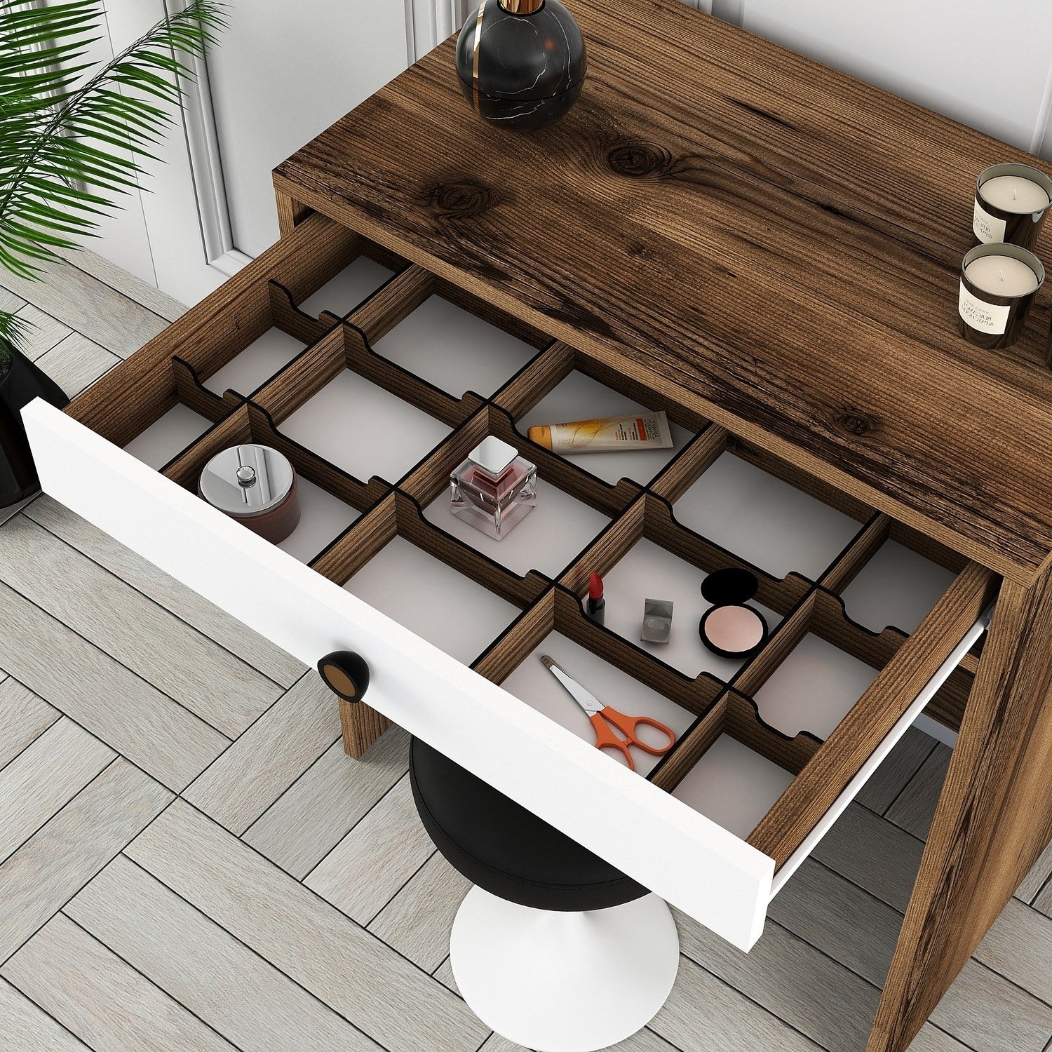 Table de maquillage Lizbon - Walnut, White