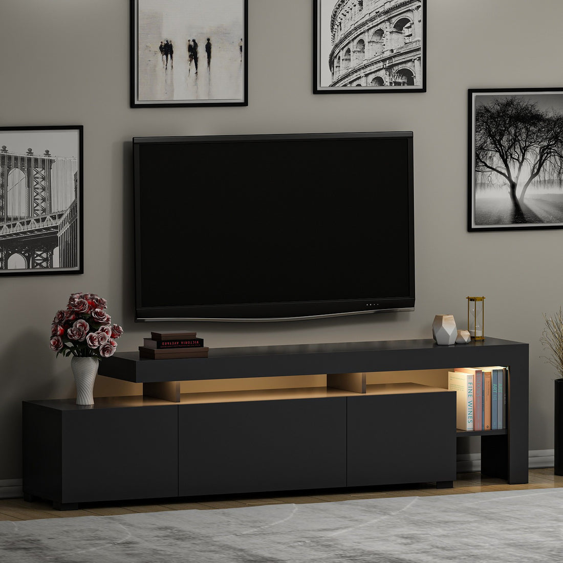 Meuble Tv design avec LED Jasir L192cm Anthracite