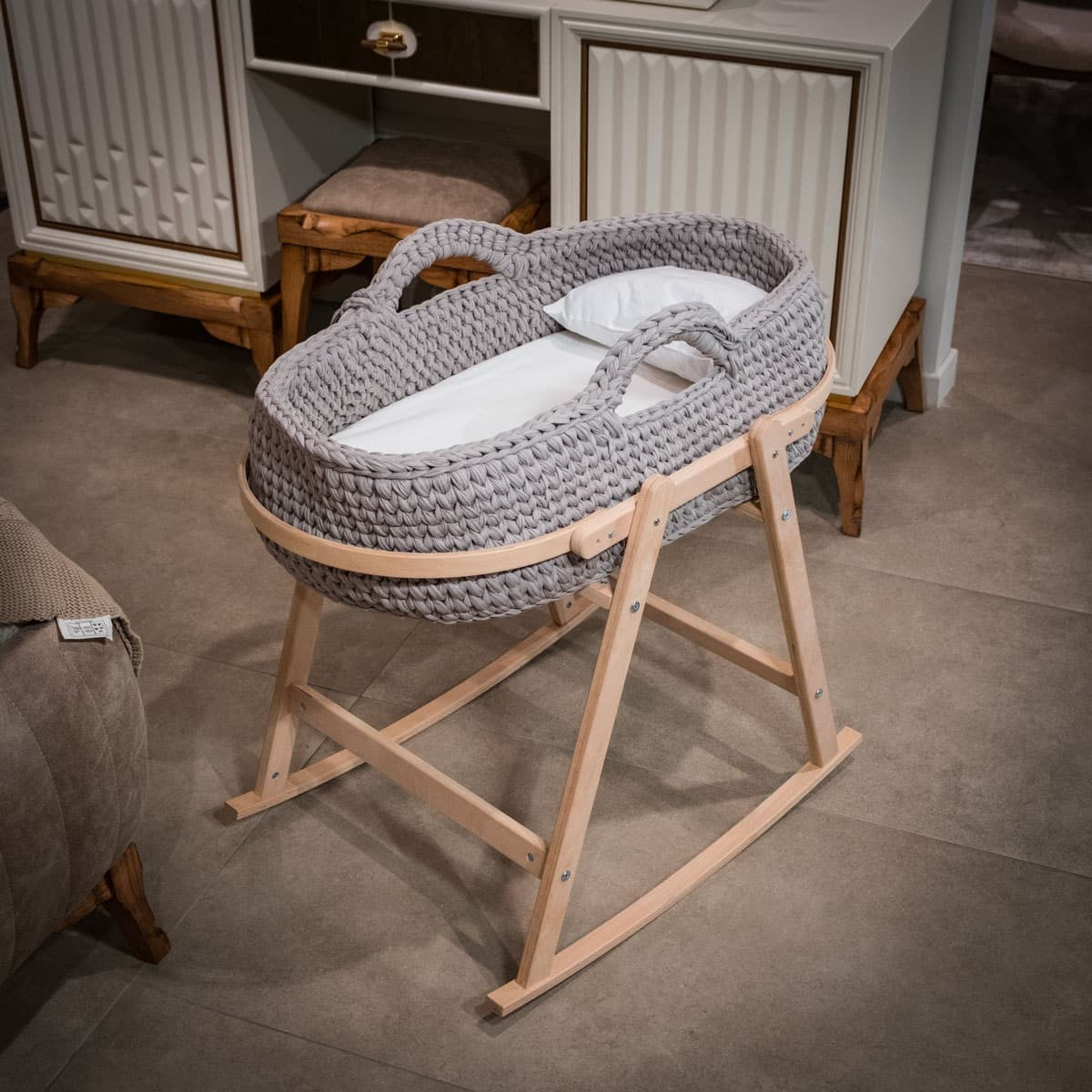 Couffin Bébé Avec Support Bois & Matelas