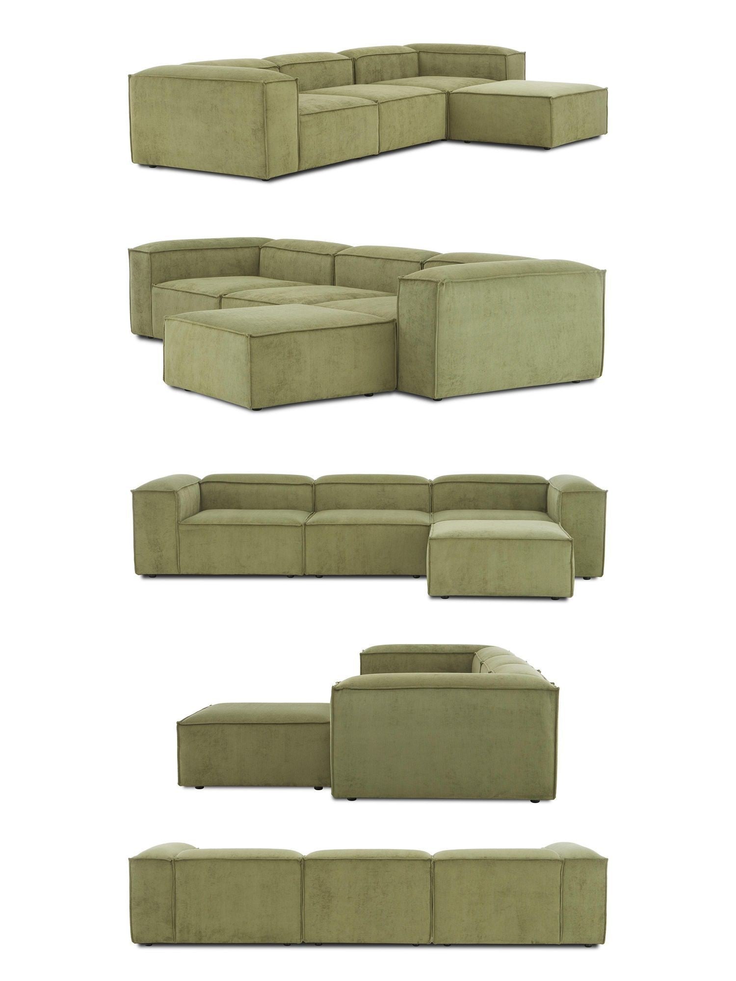 Canapé modulable 4 places en velours côtelé avec pouf Frida