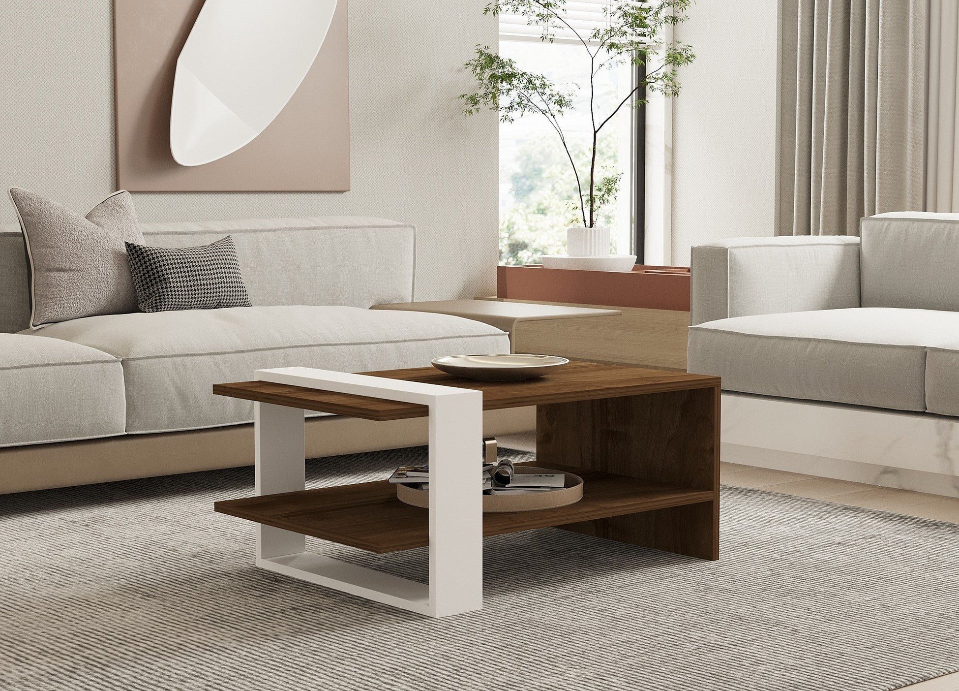 Table basse Gaye - Walnut, White