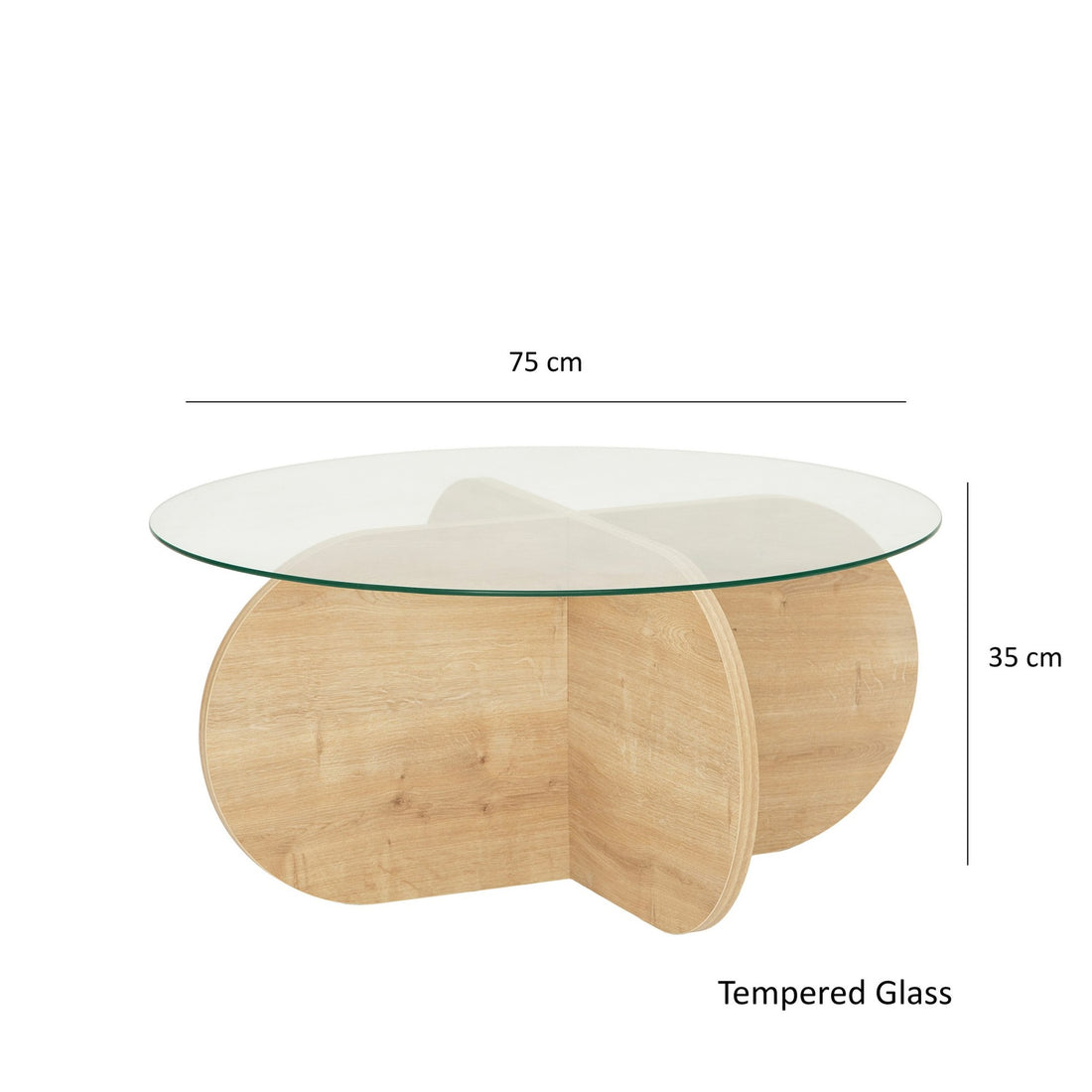Table basse design sunac d90cm verre transparent et chêne clair