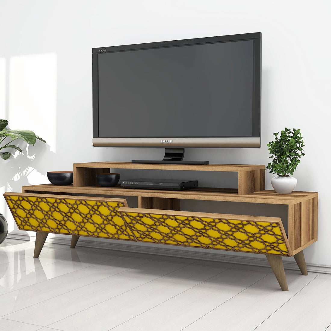 Meuble TV City - Walnut, Yellow