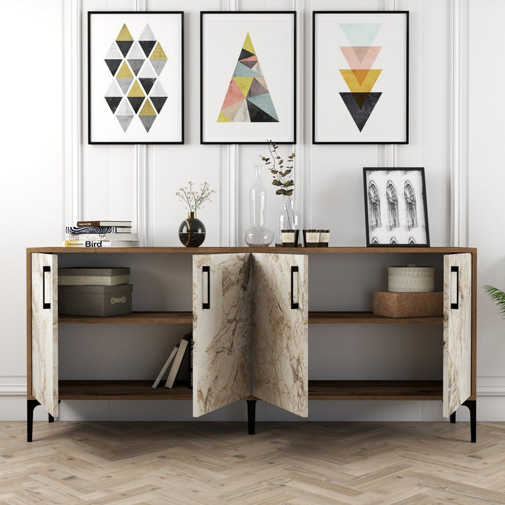Console Kiev - Walnut, White Marble