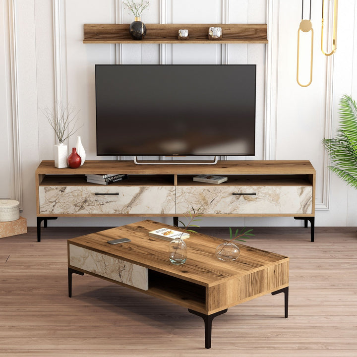 Ensemble de meubles de salon Istanbul - Walnut, White Marble