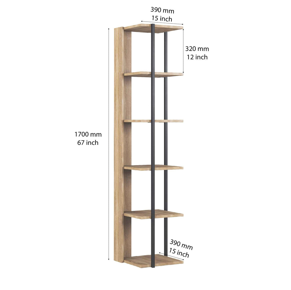 Etagères bibliothèque d'angle Furba L35xH170cm Noyer et Noir