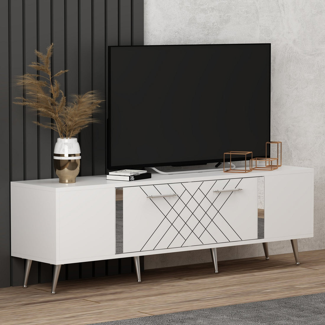 Meuble TV Detas - White, Silver
