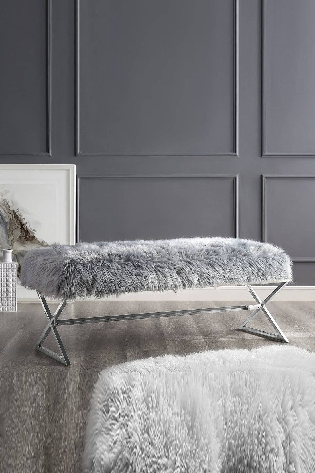 Luxury Banc peluche anthracite