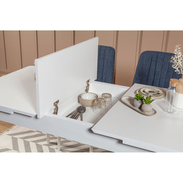 Table à manger extensible et jeu de chaises (5 pièces) Vina White Dark Blue